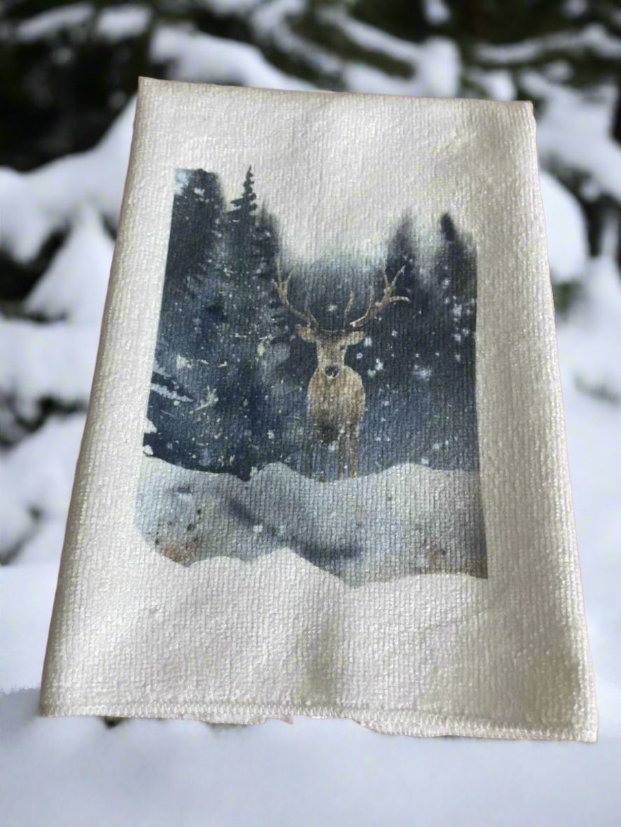 Deer In Woods Microfiber Dish Towel