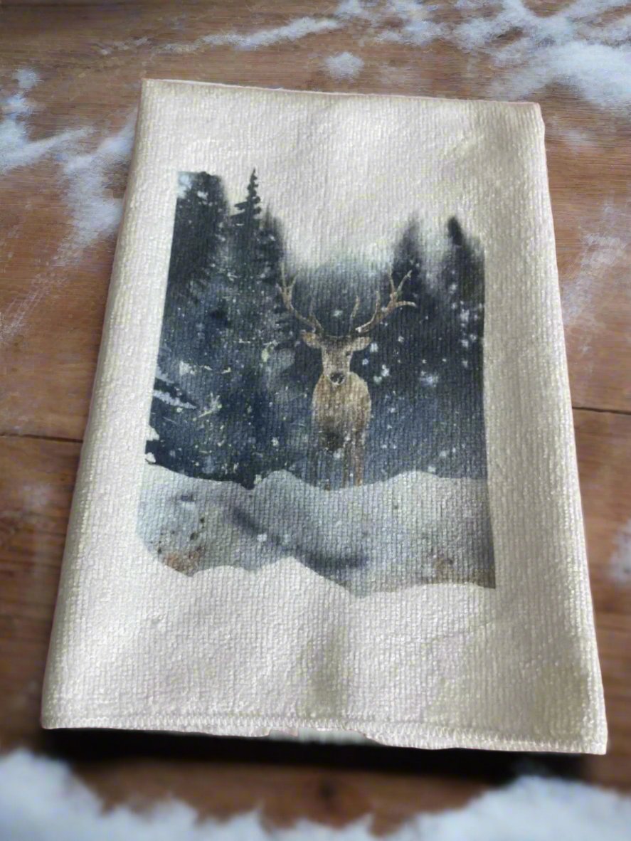 Deer In Woods Microfiber Dish Towel