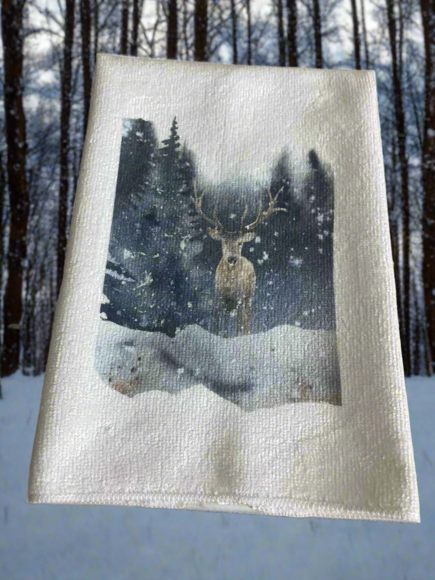 Deer In Woods Microfiber Dish Towel
