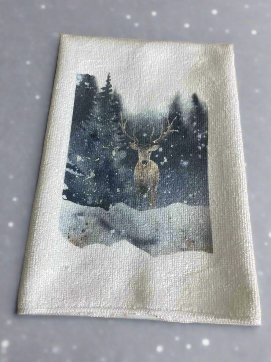 Deer In Woods Microfiber Dish Towel